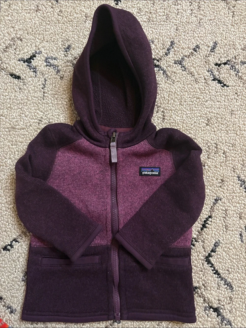 Patagonia Kids Purple & Maroon Hooded Fleece with western fleece pants 12-18 m